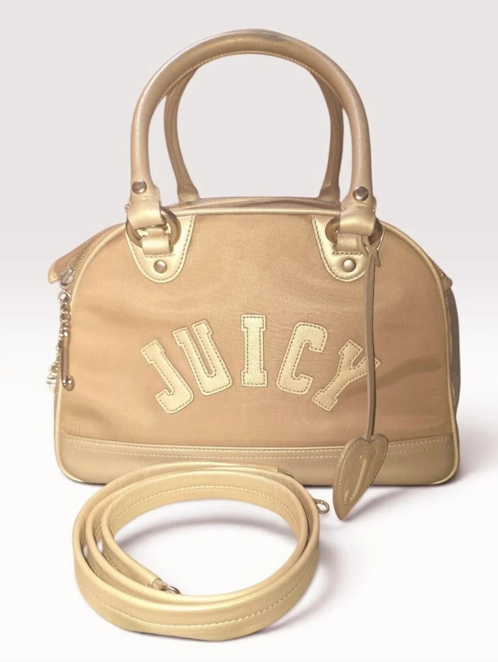 Vintage Juicy Couture Pet Animal Carrier Bag with Crossbody Strap Gold Tan Color